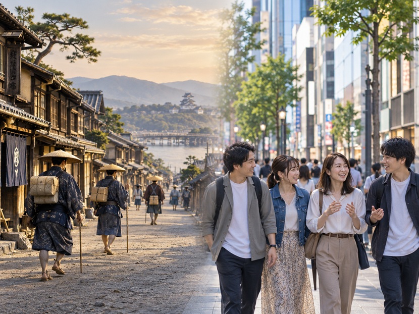 江戸時代から現代へ変化してきた「やばい」の語源をイメージした風景