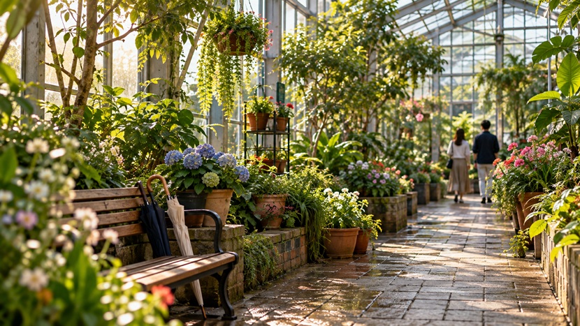 植物園の温室を歩く二人と博多弁で好きな気持ちを伝える場面をイメージした風景