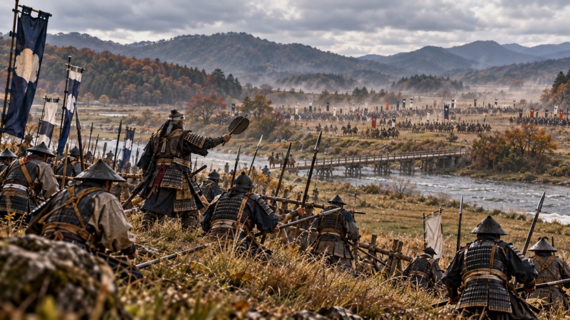 人取橋の戦いで伊達軍の老将が兵士を率いて守備にあたる歴史イメージ