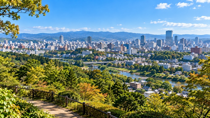青葉山から現代の仙台市街地を望む歴史と都市の発展を感じさせる風景