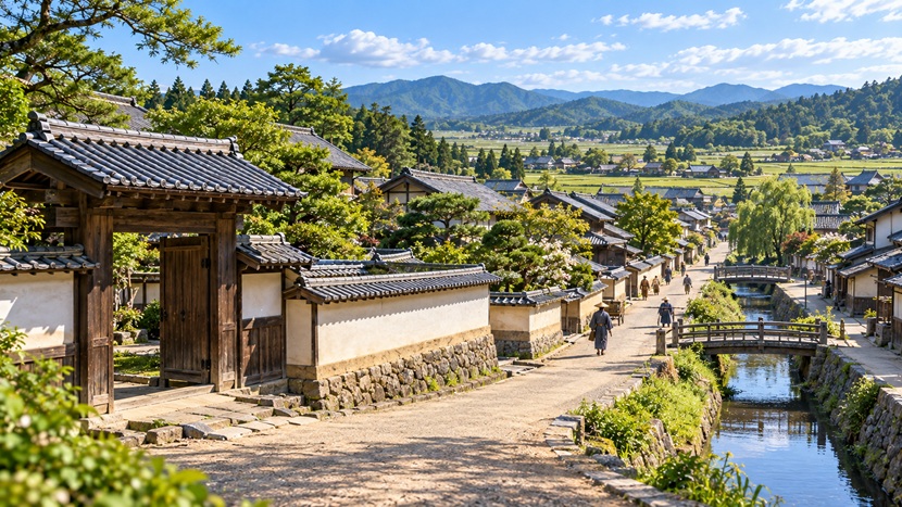 江戸時代の河内国狭山藩をイメージした武家屋敷と静かな町並み