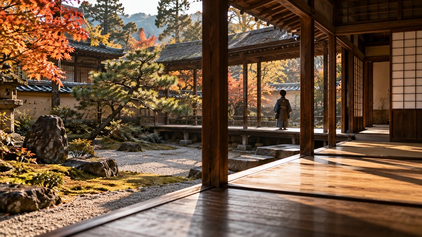 戦国時代の武家屋敷の庭と幼い竹千代の人質生活をイメージした風景