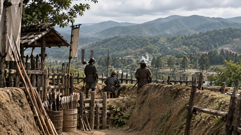 長篠の戦いで武田勝頼の軍勢に包囲され援軍を待つ長篠城の城兵と土塁の再現風景