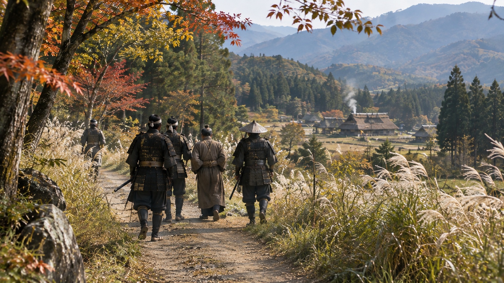 関ヶ原の戦い後に近江の山間部で石田三成が捕らえられた出来事をイメージした歴史風景