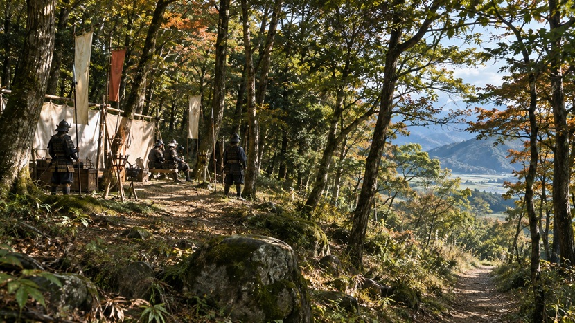 関ヶ原の戦いで南宮山の山林に陣を構え戦闘に加わらなかった毛利勢をイメージした歴史風景