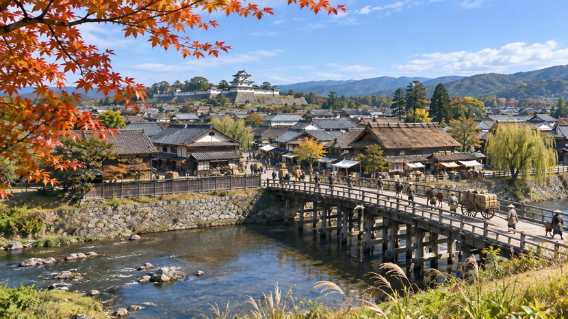 関ヶ原の戦い後に徳川家康が進めた大名配置と領地再編をイメージした城下町の風景