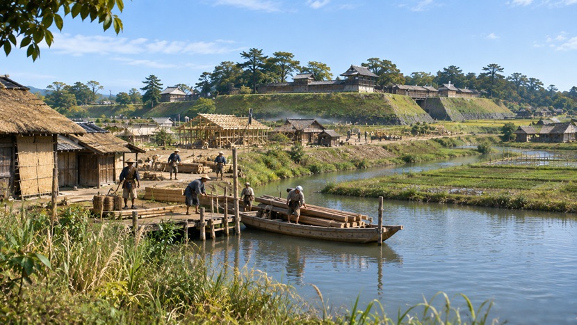 徳川家康が関東へ移封された1590年頃の江戸城周辺と町づくりの始まりを再現した風景