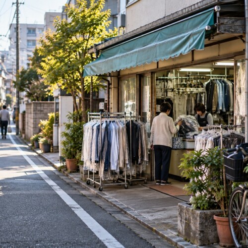 博多の住宅街にあるクリーニング店の日常風景