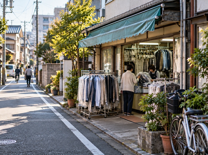 博多の住宅街にあるクリーニング店の日常風景