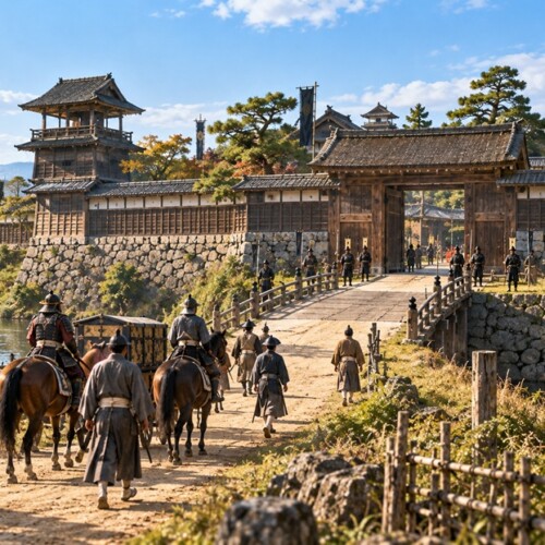 徳川家康と織田信長が清洲同盟を結んだ時代の清洲城をイメージした風景