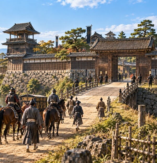徳川家康と織田信長が清洲同盟を結んだ時代の清洲城をイメージした風景