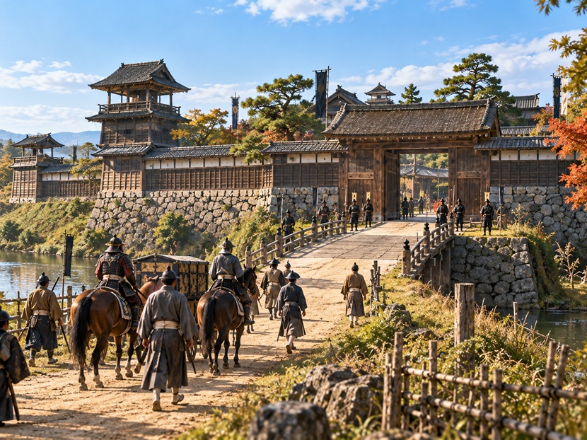 徳川家康と織田信長が清洲同盟を結んだ時代の清洲城をイメージした風景
