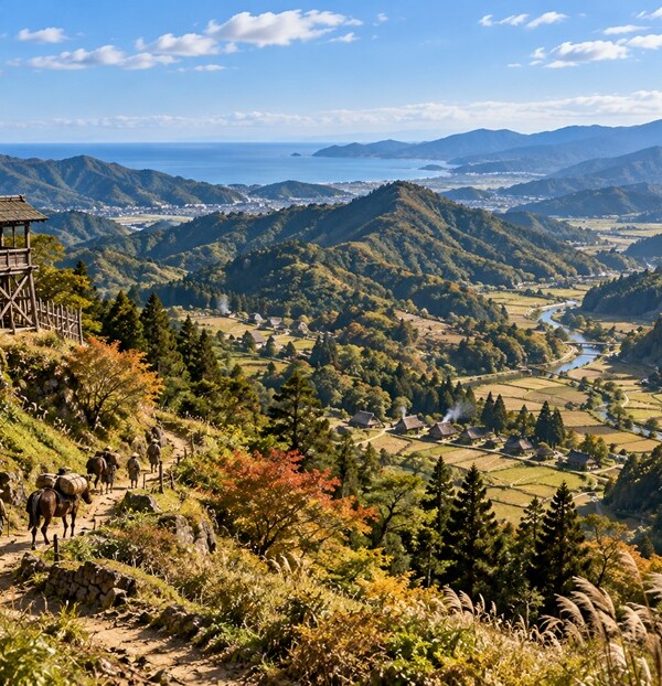 北条早雲が勢力を広げた伊豆と相模の山並みを望む戦国時代の風景