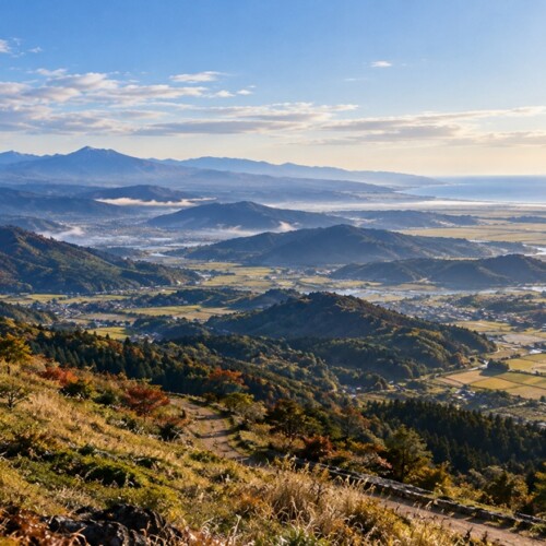 伊達政宗が勢力を広げた南奥州の山並みと盆地をイメージした風景
