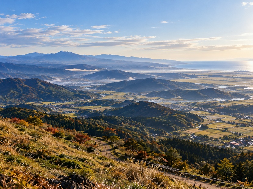 伊達政宗が勢力を広げた南奥州の山並みと盆地をイメージした風景