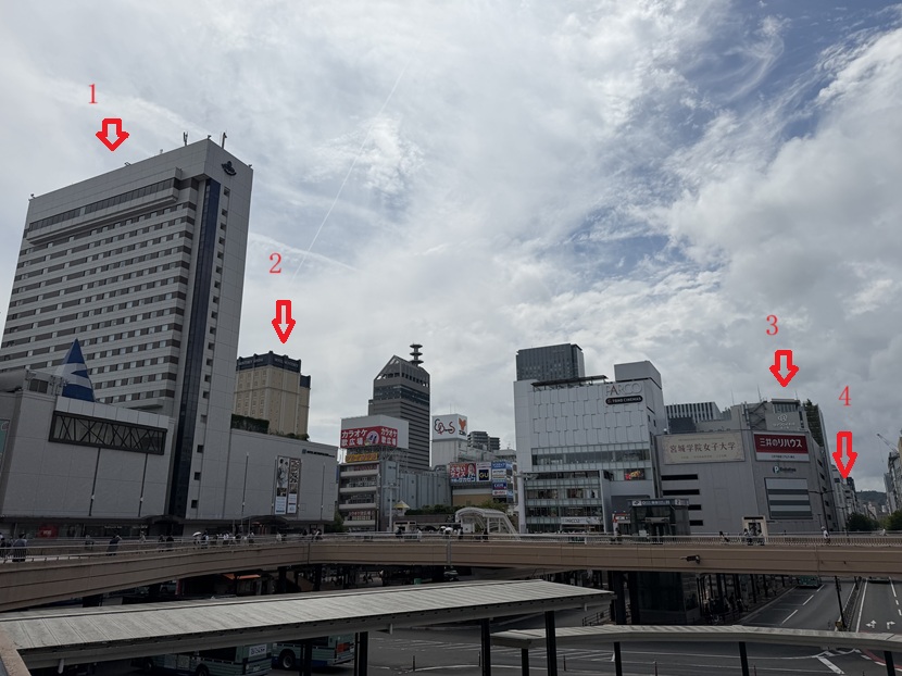 仙台駅西口から見た徒歩５分以内のホテル